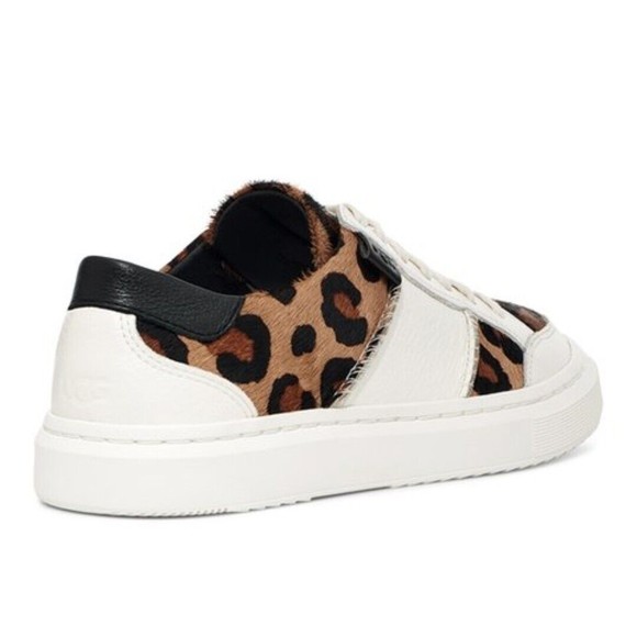 UGG White leather and Tan Leopard Print fur Sneakers - Picture 2 of 5